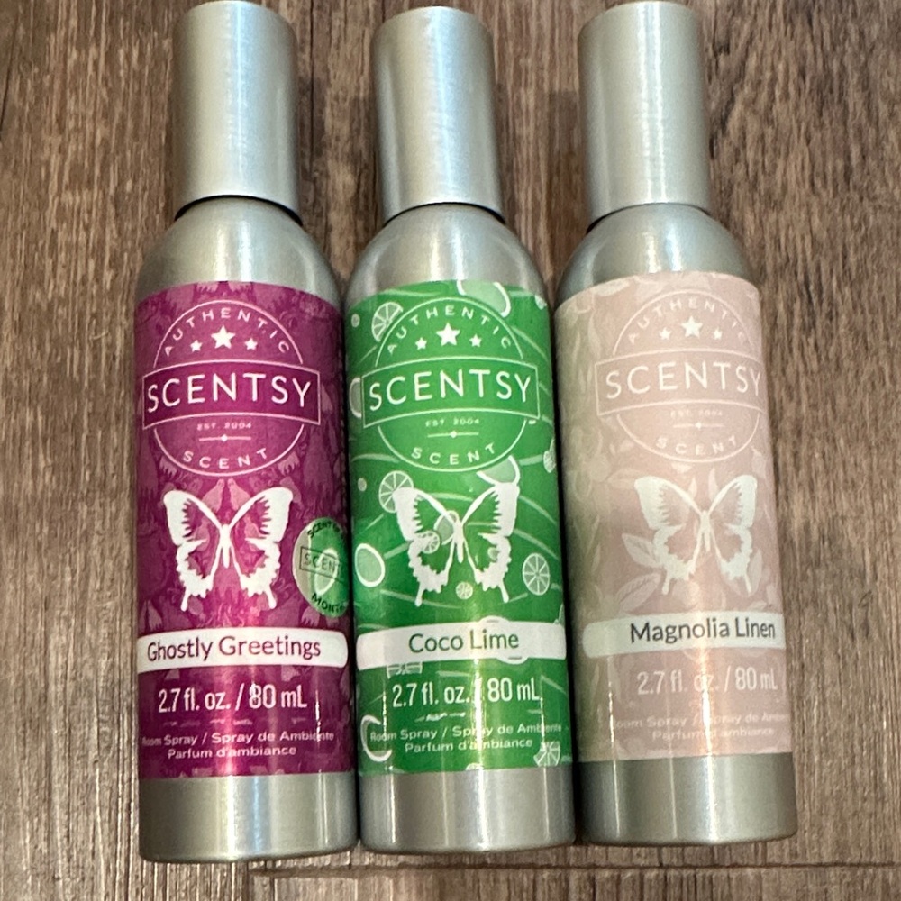 Scentsy Room Spray bundle — Coco Lime, Magnolia Linen, Ghostly Greetings